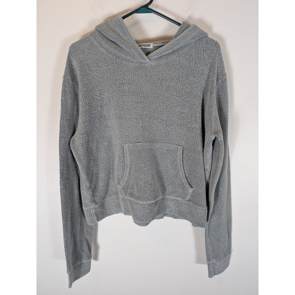 Joah Brown Women's M Grey Sherpa Fleece Cropped Hoodie Sweatshirt USA Made
